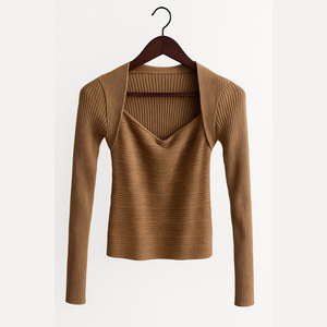 Chic Tan V-Neck Women's Sweater